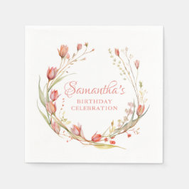 Waterverf Blush Koraal Tulpen Verjaardagsfeest Servet