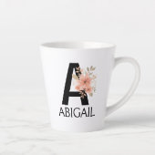 Waterverf Blush Pastel Roze Monogram met Naam Latte Mok (Rechts)