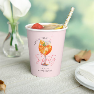 Waterverf Blush Pink Aperol Spritz-Vrijgezellenfee Papieren Bekers