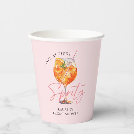 Waterverf Blush Pink Aperol Spritz-Vrijgezellenfee Papieren Bekers (Voorkant)