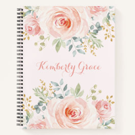 Waterverf Blush Pink Floral Boho Rozen Notitieboek