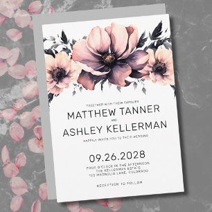 Waterverf Blush Pink Floral Wedding Kaart