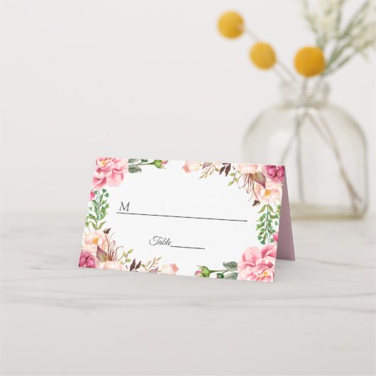 Waterverf Blush Pink Floral Wedding Table (Voorkant)