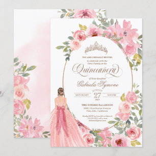 Waterverf Blush Pink Flowers Floral Quinceanera Kaart