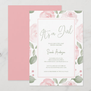 Waterverf Blush Pink Het is een meisje Baby shower Kaart