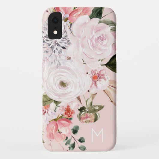 Waterverf Blush Pink Peony Roos Monogram Case-Mate iPhone Case (Achterkant)