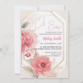 Waterverf Blush Pink Peony Waterverf Baby shower Kaart