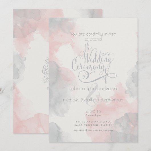 Waterverf Blush Pink Pewter theBarefootBride™ Kaart (Voorkant / Achterkant)