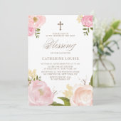 Waterverf Blush Pink Pony Floral Baby Blessing Kaart (Staand voorkant)