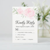 Waterverf Blush Pink Roses RSVP Respons Kaarten (Staand voorkant)