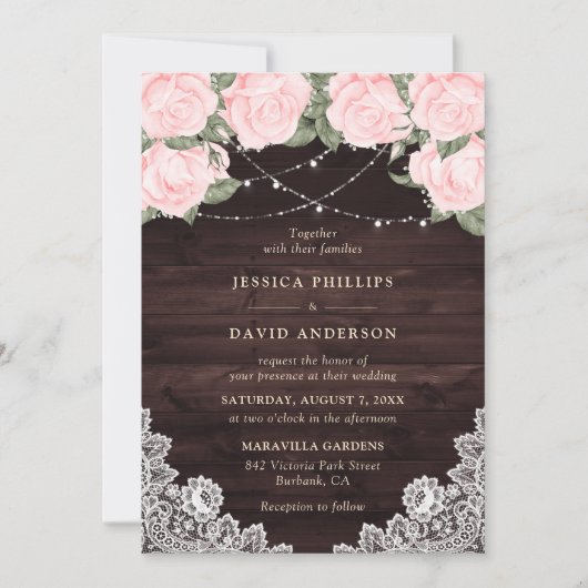 Waterverf Blush Pink Rustic Floral Wedding Kaart (Voorkant)