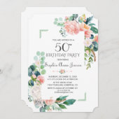 Waterverf Blush Pioenrozen Frame 50e Verjaardag Kaart (Voorkant / Achterkant)