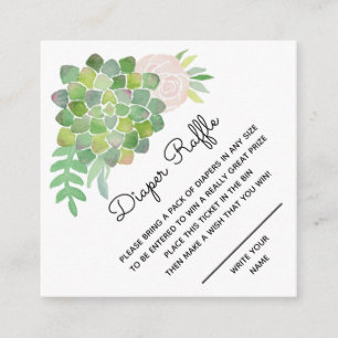Waterverf Blush Roos en Succulent Diaper Raffle Informatiekaartje