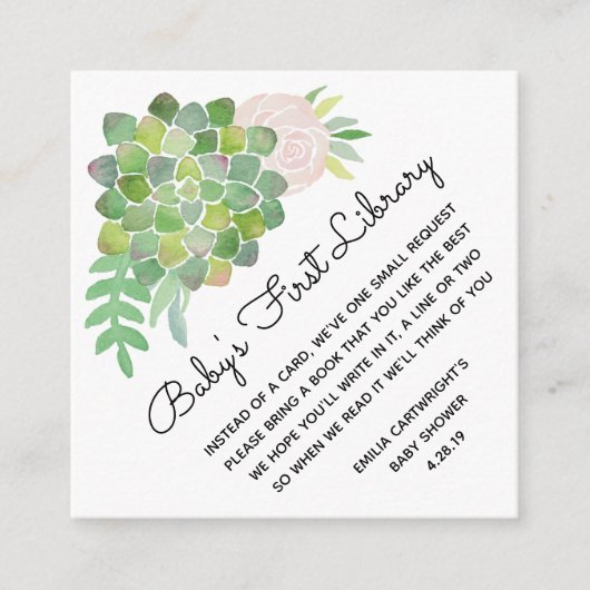 Waterverf Blush Roos en Succulent First Library Informatiekaartje (Voorkant)
