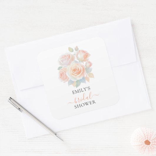 Waterverf Blush Roos Gold Garden Vrijgezellenfeest Vierkante Sticker (Envelop)