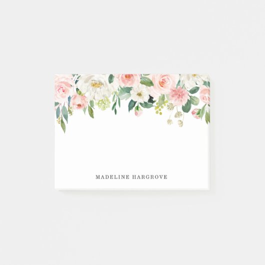 Waterverf Blush Roze Bloem Gepersonaliseerd Post-it® Notes (Voorkant)