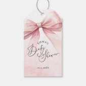 Waterverf Blush Roze Bow Baby Meisje Douche Cadeaulabel (Voorkant)