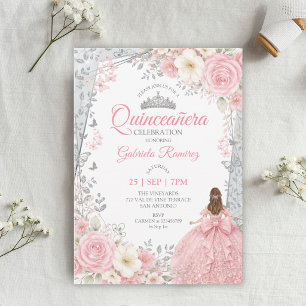 Waterverf Blush Roze en Salie Quinceañera  Kaart