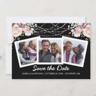 Waterverf Blush Roze Floral Black 3-foto Save The Date