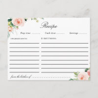 Waterverf blush roze floral receptenkaart