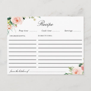 Waterverf blush roze floral receptenkaart briefkaart