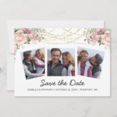 Waterverf Blush Roze Floral White 3Foto Save The Date (Voorkant)