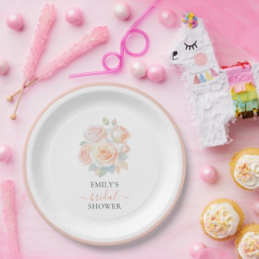 Waterverf Blush Roze Goud Tuin Bruiloftsdouche Papieren Bordje (Feest)