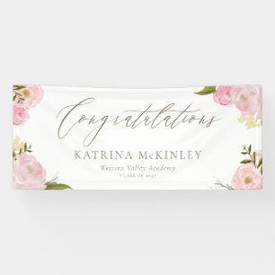 Waterverf Blush Roze pioenen en Rozen Afstuderen Spandoek