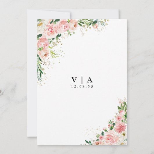 Waterverf Blush Roze Rose Goud Bruiloft Uitnodigin Kaart (Achterkant)