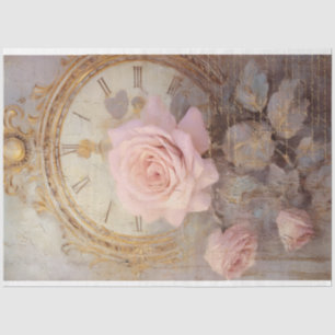 Waterverf blush rozen antiek klok gouden grunge tissuepapier