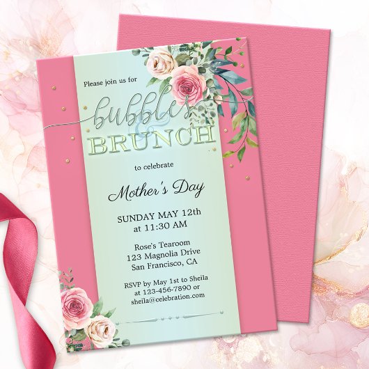 Waterverf Blush Rozen Bubbles en Brunch Kaart