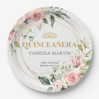Waterverf Blush rozen eucalyptus goud Quinceañera Papieren Bordje