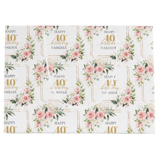 Waterverf Blush rozen gouden 40e verjaardag Gift B Groot Cadeauzakje (Voorkant)