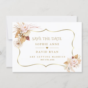 Waterverf Blush Rozen Pampas Gras Gouden Bruiloft Save The Date