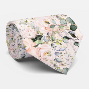 Waterverf Blush Rozen Pioenrozen Hortensia Stropdas