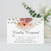 Waterverf Blush Rust Floral Wedding RSVP Kaart (Staand voorkant)