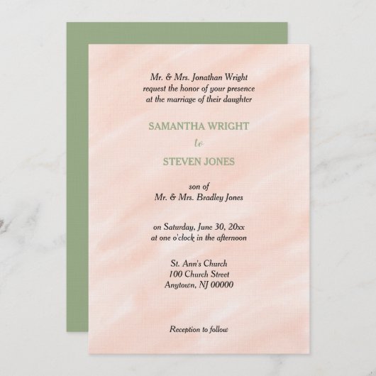 Waterverf Blush Sage Green Wedding Kaart (Voorkant / Achterkant)