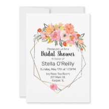 Waterverf Blush Sinaasappel Geel Bloemen Goud Lijs