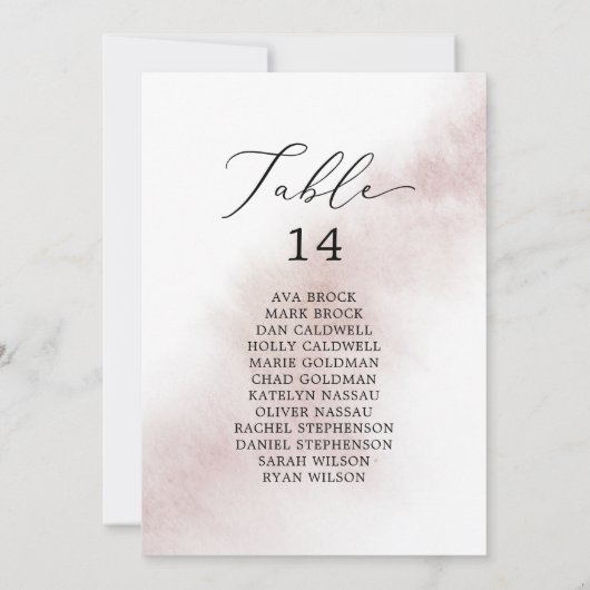 Waterverf Blush Table Number Seating Chart Kaarten (Achterkant)