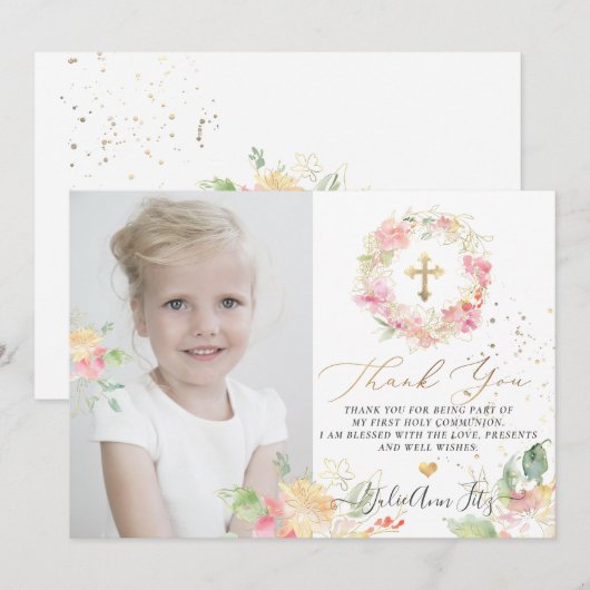 Waterverf Blushing Sweetpeas Bedankt Kaart (Voorkant / Achterkant)