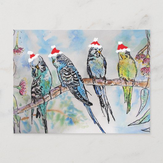 Waterverf boedgie Painingvogel kerst Briefkaart (Voorkant)