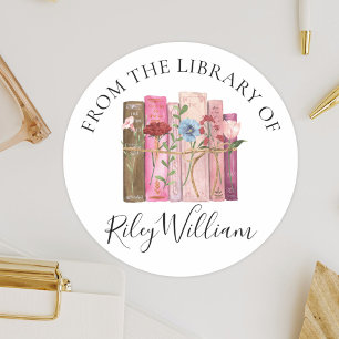 Waterverf Boek Bloem Exlibris Sticker