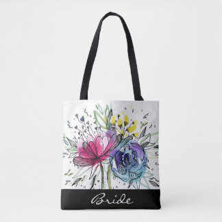 Waterverf Boeket gepersonaliseerde canvas tas. Draagtas