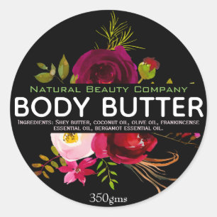 Waterverf boeket op zwarte body boterlabels ronde sticker