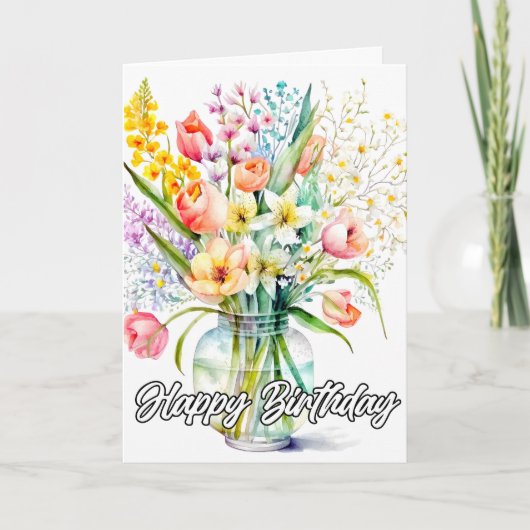 Waterverf boeket van bloemen kaart (Voorkant)