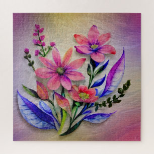Waterverf boeketbloemen, kleurrijke achtergrond legpuzzel