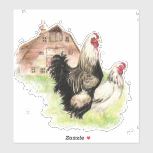 Waterverf Boerderij Chicken Rooster Hen Barn art Sticker