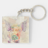 Waterverf Boerderij Collage Pig Sleutelhanger (Achterkant)