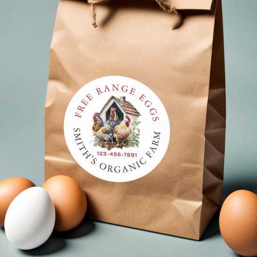 Waterverf Boerderij Fresh Eggs Ronde Sticker