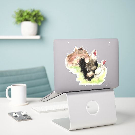 Waterverf Boerderij Kip Haan Hen Barn Art Sticker (Laptop op bureau)